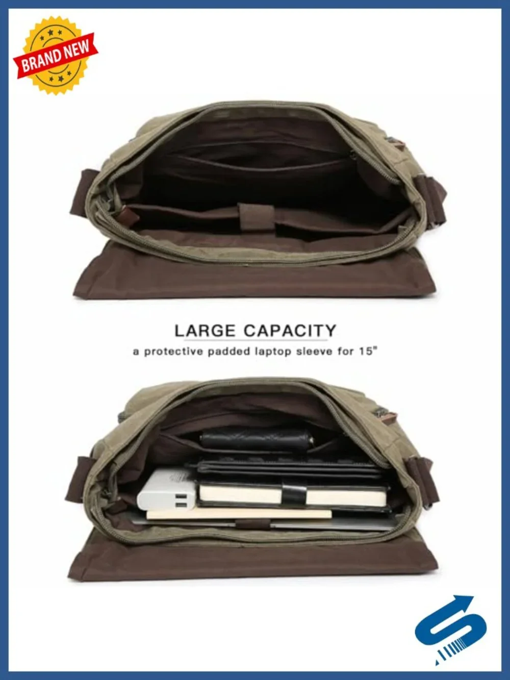 Vintage Canvas Messenger Shoulder Bag Travel Crossbody Purse for 15in Laptop